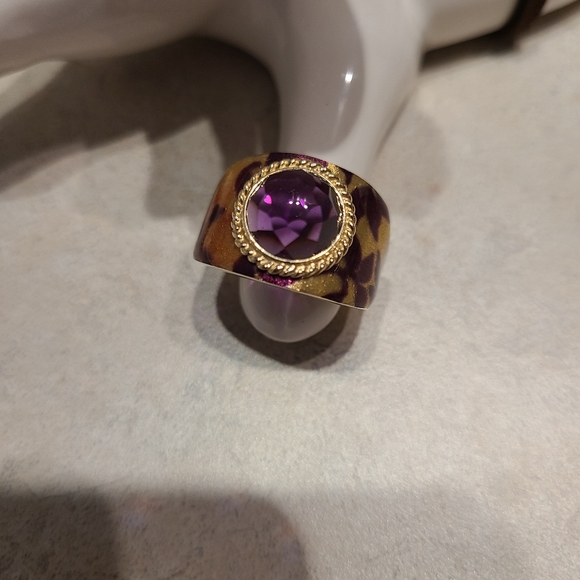 14k yellow gold with purple and orange inlay ring - Picture 2 of 8